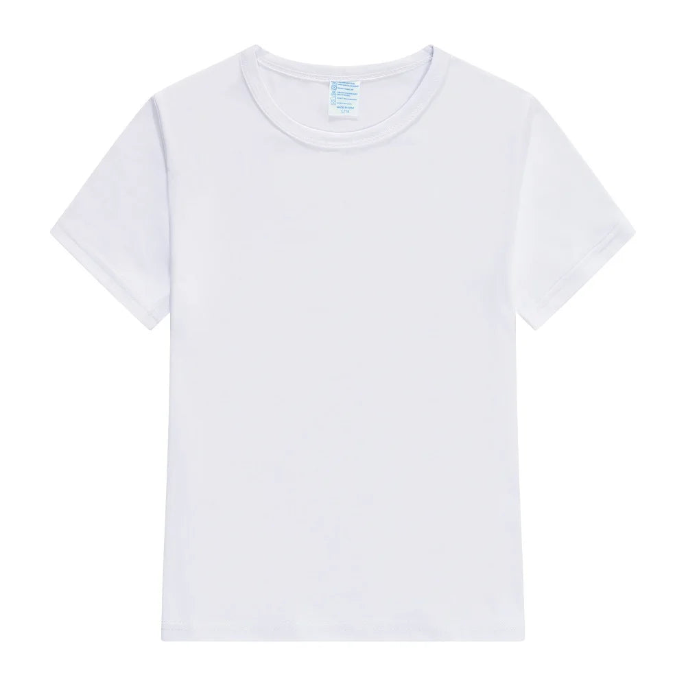 Polyester Solf Touch Sublimation Blank White T-shirt Summer Man Unisex O-neck Short Sleeve Tshirt Sports Clothing for Kids Adult