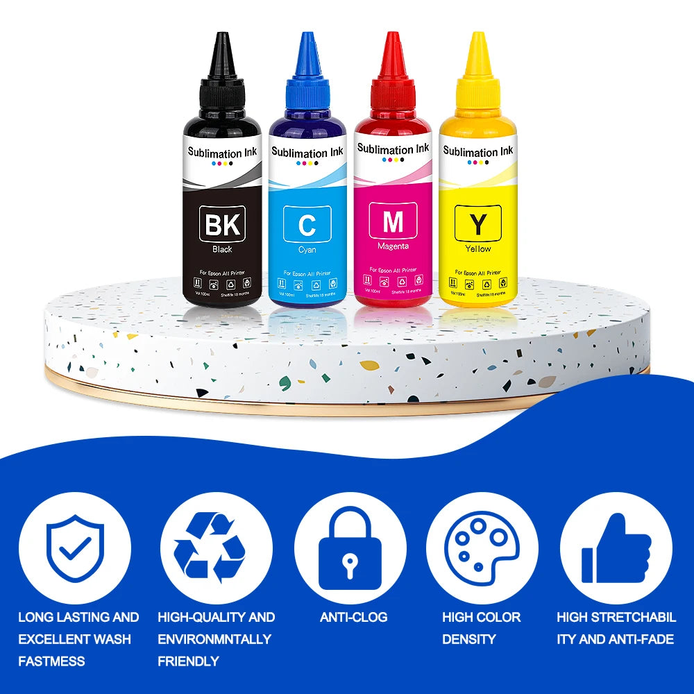 100ml Sublimation Ink 4Colors/Set For Epson All Printer ET-3700 ET-3800 ET-3850 ET-4800 ET-4810 ET-4850 ET-7700 printer ink