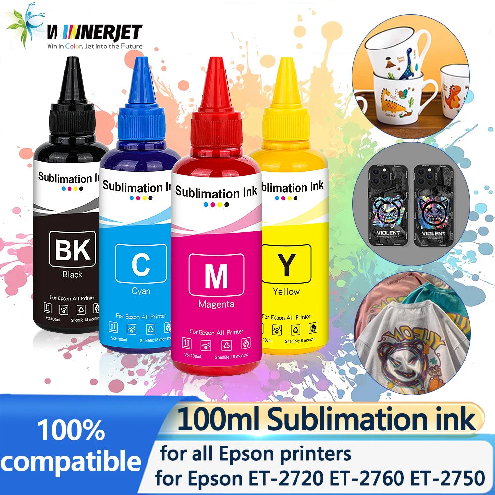 100ml Sublimation Ink 4Colors/Set For Epson All Printer ET-3700 ET-3800 ET-3850 ET-4800 ET-4810 ET-4850 ET-7700 printer ink