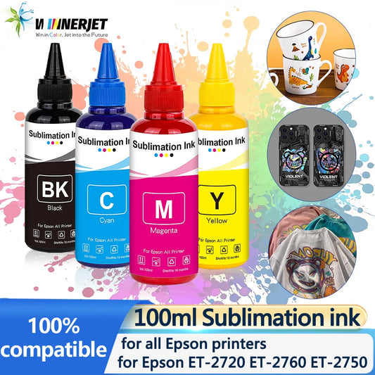 100ml Sublimation Ink 4Colors/Set For Epson All Printer ET-3700 ET-3800 ET-3850 ET-4800 ET-4810 ET-4850 ET-7700 printer ink