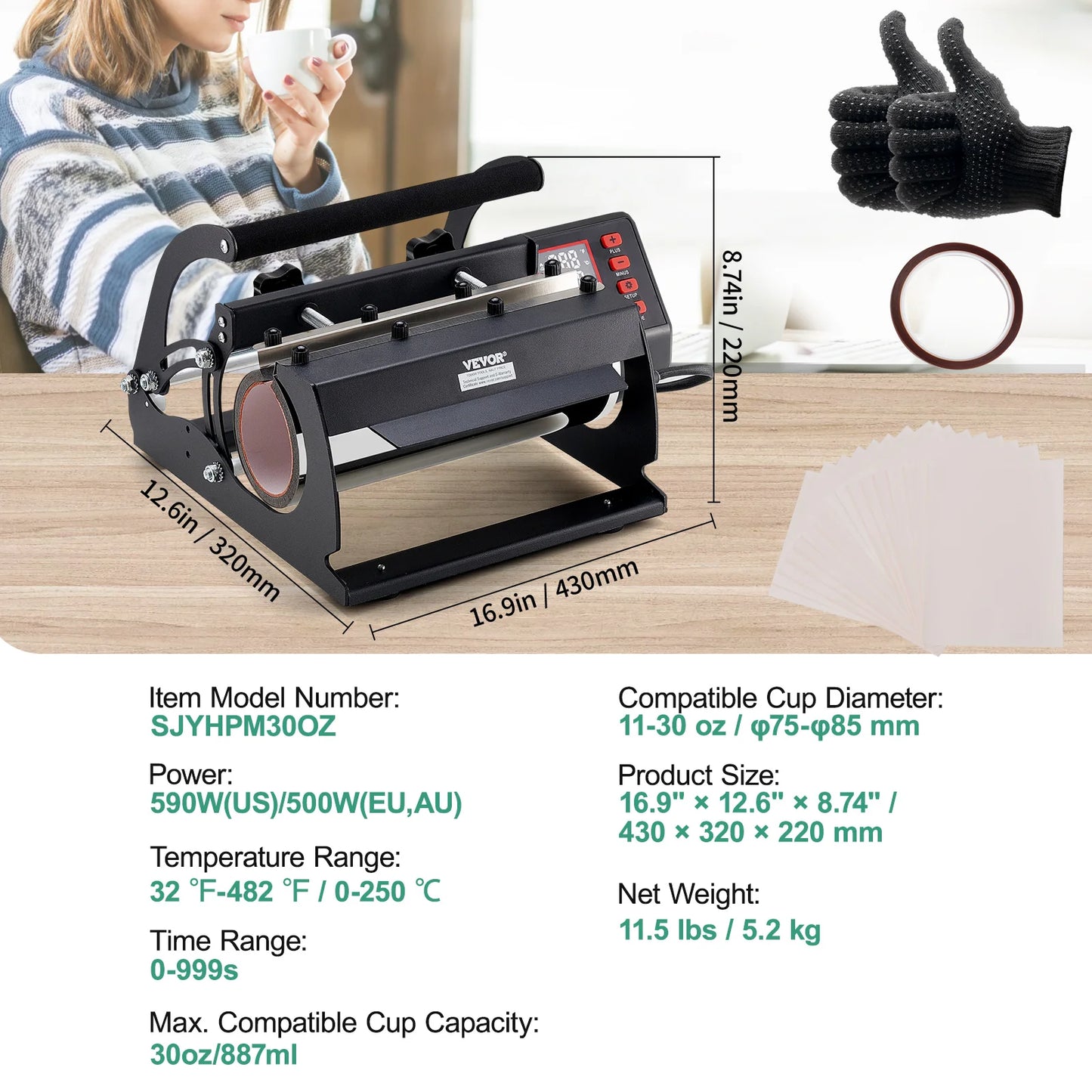 SucceBuy Tumbler Heat Press Machine 2 Station Heaters 11-30oz Mug Press Tumbler Press Sublimation Tumblers Cups and Mug 19.6lbs